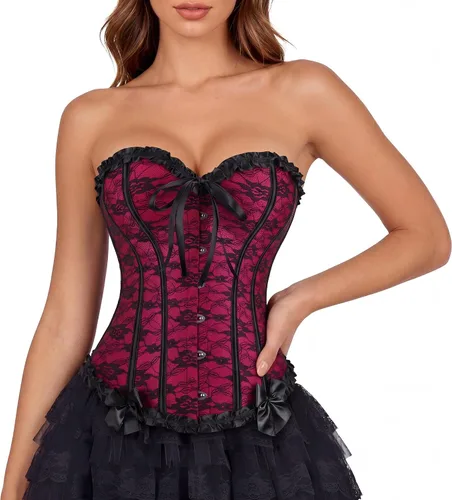 Vista 11 de Zhitunemi - Corsés para disfraz de vampiro para mujer: Corsé floral para mujer, trajes de Moulin, burlesque Beige