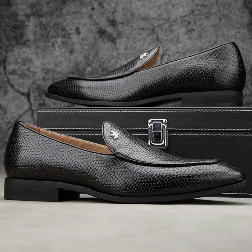 Vista 3 de JITAI Zapatos para hombre: mocasines casuales de cuero y gamuza para hombre, cómodos tacones bajos, zapatos de vestir sin cordones para bodas