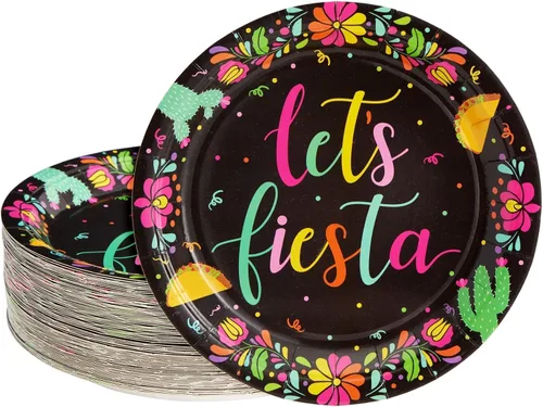 Vista 18 de Sparkle and Bash Cinco de Mayo Suministros para fiestas, platos de fiesta (7 pulgadas, paquete de 80)