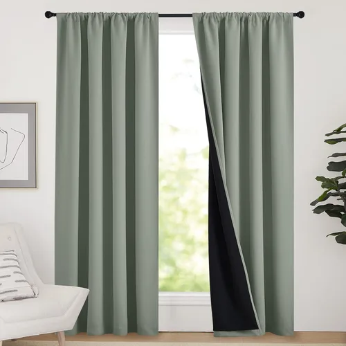 Vista 55 de NICETOWN Biscotti Beige 100% Cortinas opacas de 45" de largo para cocina, bolsillo con varilla para sótano completamente opaco, cortinas térmicas