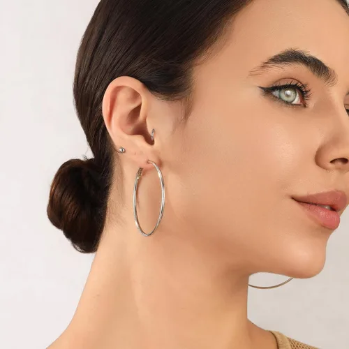 Vista 7 de Aretes de aro grandes de plata de ley de 0.079 pulgadas para mujer, aros de plata grandes hipoalergénicos, sin finos, finos y de gran