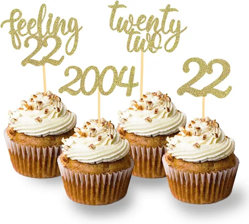 Vista 6 de 24 adornos para cupcakes Feeling 22, decoraciones de pastel de cumpleaños de veintidós Black2