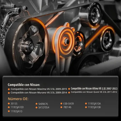 Vista 2 de Tensor automático de correa con polea 39155, para Nissan Altima (3.5L V6 solamente) 2007-2012, para Maxima Murano 2009-2014, para Quest 2011-2012
