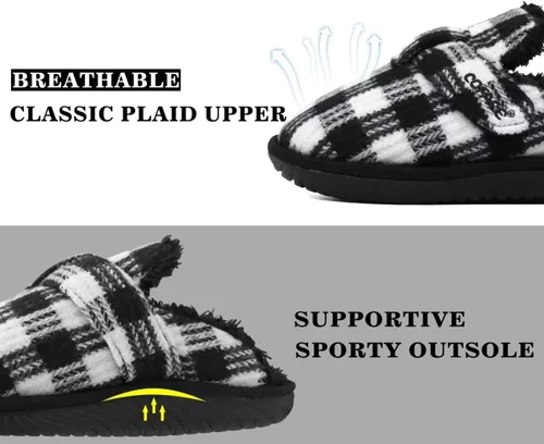 Vista 3 de COFACE Pantuflas suaves de espuma viscoelástica para mujer, con soporte de arco a cuadros, cálidas, para invierno, antideslizantes, para interiores