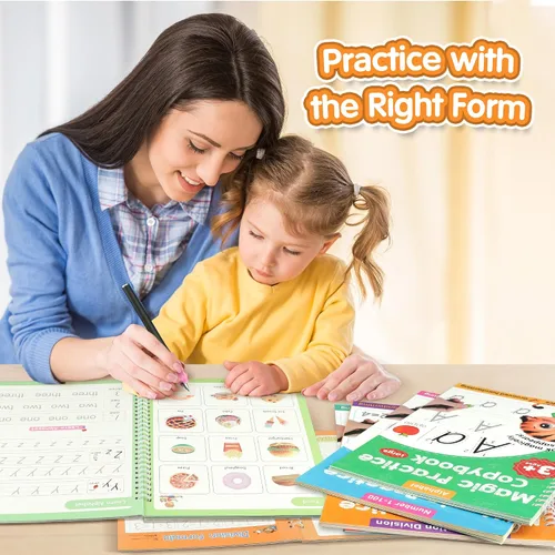Vista 7 de Helsort Cuaderno de práctica grande con ranuras mágicas para niños, libro de trabajo de escritura a mano con ranurado reutilizable, aprende a