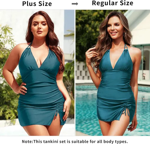 Vista 2 de SuperPrity Women 3 Piece Tankini Swimsuits Halter Tummy Control Bathing Suits with Bikini Bottom Skirt(Available in Plus)