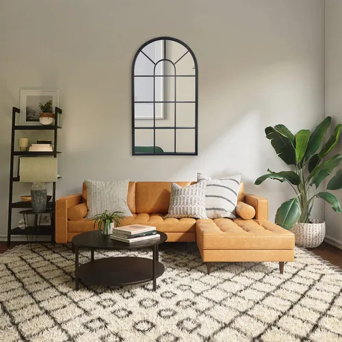 Vista 5 de LYYYXGYP Espejo de ventana arqueado con marco de metal negro montado en la pared, espejo decorativo de ventana para sala de estar, 20 x 32 pulgadas