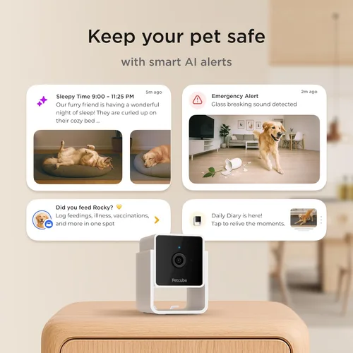 Vista 2 de Petcube Cam The Pack de 2 Cámara de seguridad para mascotas Wi-Fi para interiores con aplicación de teléfono, audio y video bidireccional, visión
