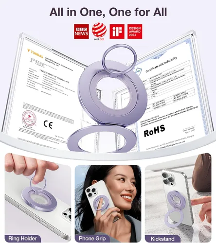Vista 2 de TORRAS 2025 Mejora [Doble Anillo] Compatible con Soporte de Anillo para Teléfono MagSafe [Doble Anillo] Compatible con Soporte Magnético MagSafe