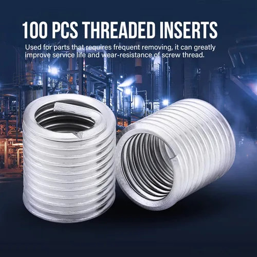 Vista 2 de Insertos de hilo de alambre, 100 piezas de acero inoxidable helicoidal de alambre helicoidal insertos de rosca de tornillo M8 x 1.25 x 2D Kit