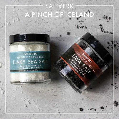 Vista 8 de Saltverk Juegos de regalo de sal – escamosa, lava, abedul ahumado, sal marina de tomillo ártico, gourmet, islandés, cosechado a mano y hecho