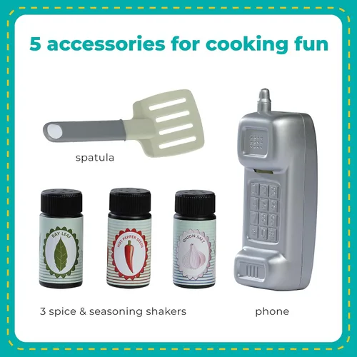 Vista 12 de Teamson Kids Little Chef Florence - Cocina interactiva clásica de madera con accesorios y espacio de almacenamiento para una fácil limpieza, grano