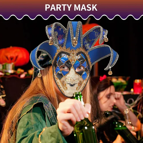 Vista 4 de BLEVET Máscara de mascarada para hombres y mujeres, veneciana veneciana de cara completa, máscara de Mardi Gras, fiesta de Halloween, talla única