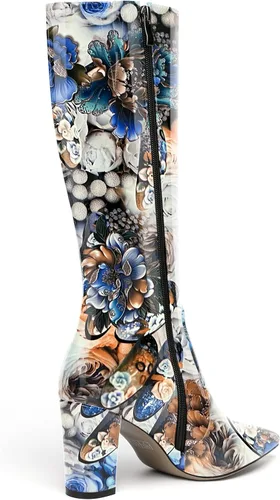 Vista 19 de AMBELIGHT Botas altas hasta la rodilla con cremallera y puntera puntiaguda para mujer, de patente sólida, tacón alto, 3.3 pulgadas