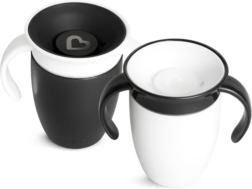 Vista 3 de Munchkin Miracle 360 - Vaso para bebés y niños pequeños de 6 meses, a prueba de derrames, con asas de transición, 7 onzas, paquete de 2, negro/blanco