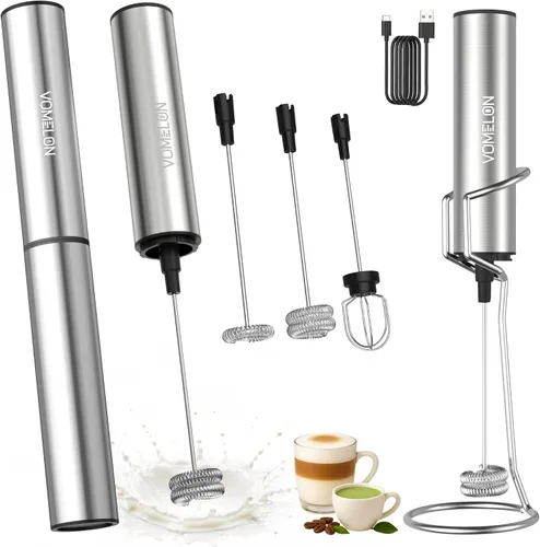 Vista 9 de Espumador de leche recargable con soporte, fabricante de espuma de batidor eléctrico, potente mezclador de bebidas USB C de 2 velocidades para café