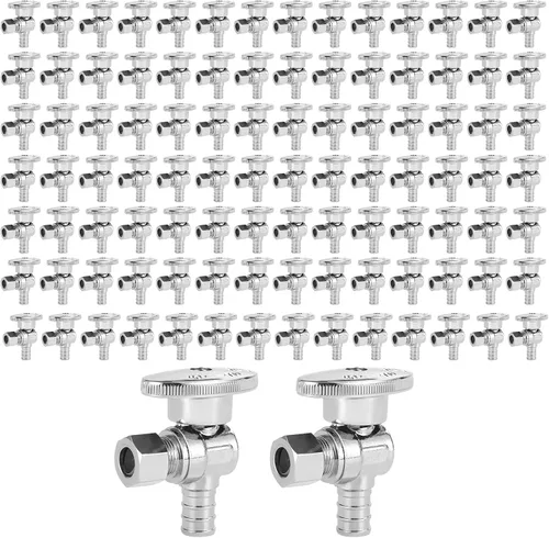 Vista 7 de EFIELD - Válvula de tope de ángulo de giro de 1/4 de pulgada de compresión de 3/8 pulgadas de diámetro exterior x 1/2 pulgada Pex Barb Crimp latón