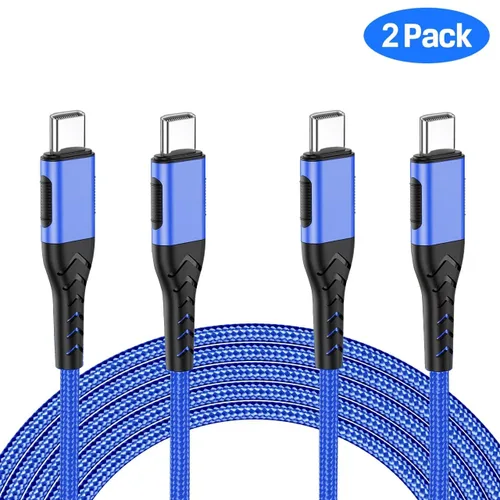 Vista 5 de Durcord Cable USB C a USB C, paquete de 2 cables de carga USB C de 60 W y 6 pies de carga rápida, cargador tipo C a tipo C trenzado compatible