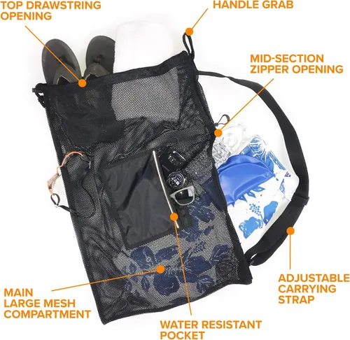 Vista 3 de Fitdom Bolsa grande de malla con cordón para nadar. Lo mejor para natación, gimnasio y playa