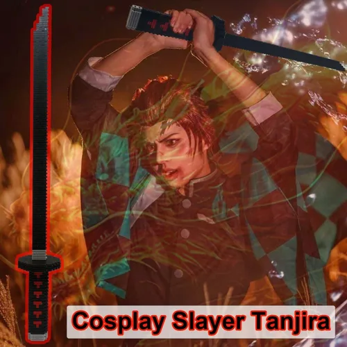 Vista 5 de Beego Kill Demon Sword - Juego de construcción de espada negra Tanjirou de 19 pulgadas con soporte para espada