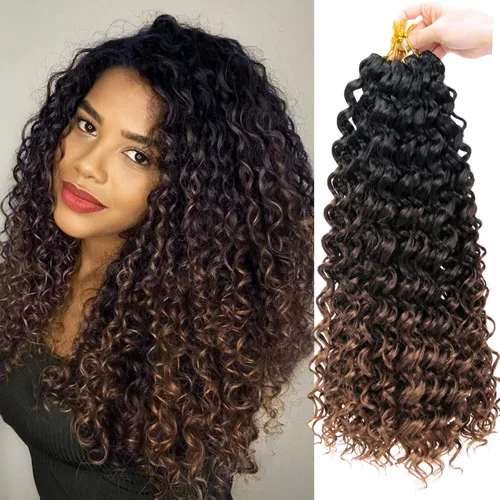 Vista 38 de GoGo Curl Crochet Hair 18 pulgadas onda de agua pelo sintético bohemio ganchillo trenzado jengibre onda profunda extensiones de cabello trenzado