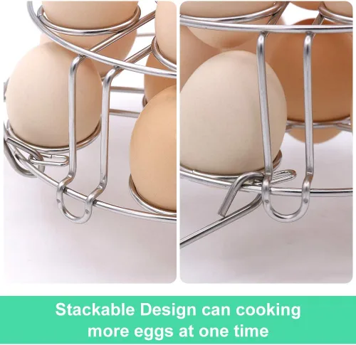 Vista 5 de Estante apilable para cocinar huevos con asas de silicona resistentes al calor, compatible con accesorios de olla instantánea de 6,8 cuartos