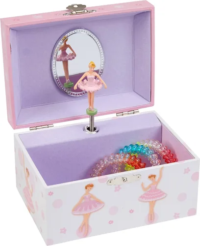 Vista 4 de Jewelkeeper - Caja de bailarina para niña, diseño de lunares, color rosa y blanco