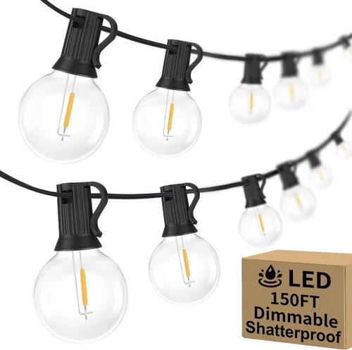 Vista 18 de Bosceos Tira de luces LED G40 para exteriores, 25 pies, regulables, inastillables, impermeables, con 12+2 bombillas conectables, luz colgante Blanco