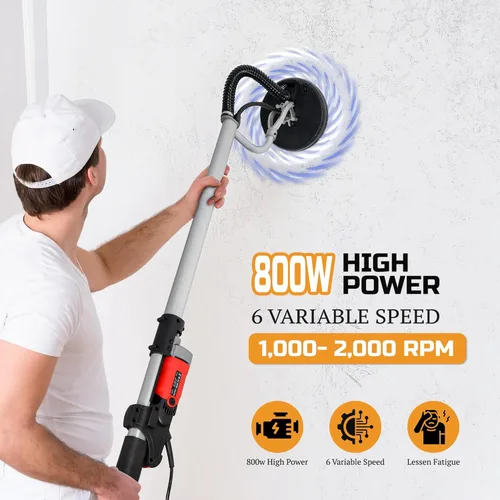 Vista 2 de ZENY Lijadora eléctrica para paneles de yeso de 800W, velocidad variable ajustable con 6 almohadillas de lija