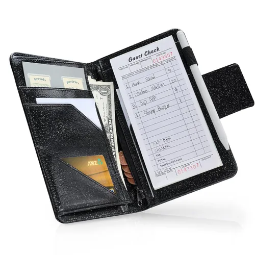Vista 62 de CoBak Libreta para servidores de alta calidad: organizador de cartera de camarero de 5.12 x 7.91 pulgadas en piel auténtica, con 8 bolsillos