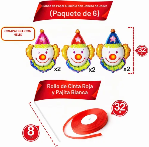 Vista 2 de KatchOn Juego de globos de payaso de 32 pulgadas, paquete de 6, decoraciones de fiesta de circo