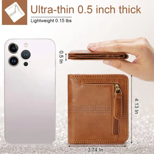 Vista 3 de APHISON Billetera para mujer, delgada y pequeña, cartera RFID para mujer, 01A125marrón2, Compacto