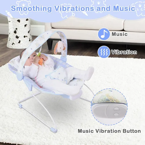 Vista 6 de Bouncer para bebés, asiento hinchable para bebés con música y vibraciones, balancín portátil para recién nacidos