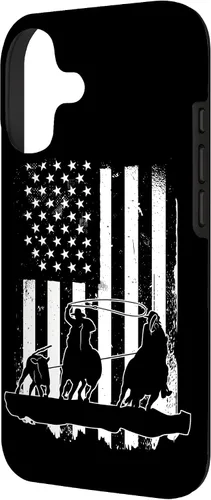 Vista 2 de USA Flag Team Roping Design Rodeo Western Horse Country Case for iPhone 17
