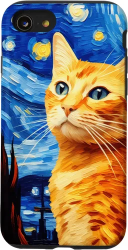 Vista 18 de Orange Tabby Cat Starry Night Vincent Van Gogh - Carcasa para iPhone 17