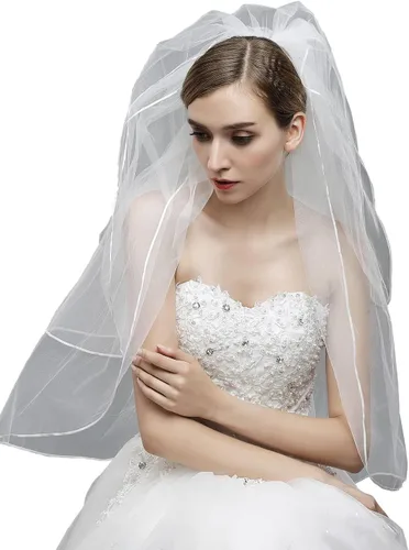 Vista 4 de Velos de novia cortos para mujer con peine de 3 niveles de tul de Halloween velo de novia