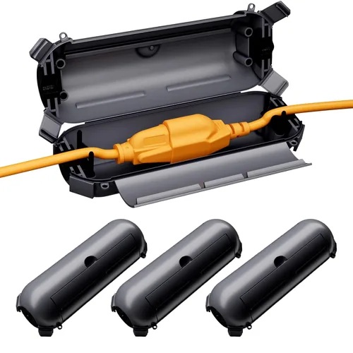 Vista 16 de RESTMO Paquete de 2 fundas compactas para cable de extensión para exteriores, caja impermeable IP44 y funda de seguridad, ideal para proteger