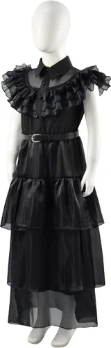 Vista 2 de Masfrida Wednesday Addams - Vestido de baile escolar para niños, falda negra, disfraz para niñas, disfraz de Rave N para Halloween, cosplay
