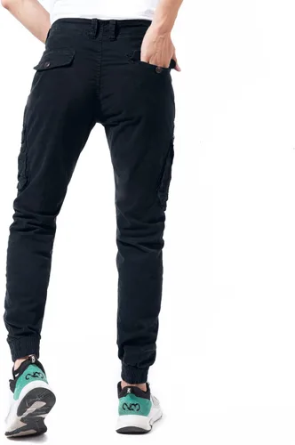 Vista 3 de DGWZ Pantalones cargo para hombre con bolsillo cónico de sarga elástica de algodón ajustado para el trabajo
