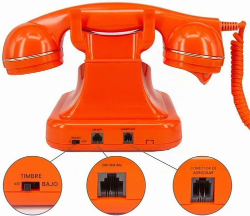 Vista 3 de Teléfonos de línea terrestre para el hogar Teléfono con botón de marcación antiguo, utilizado para oficina hotel y hogar. (naranja)