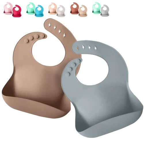 Vista 8 de Sperric Baberos de silicona para bebé, babero de silicona suave con atrapasador de alimentos y material impermeable, ajuste ajustable para bebés