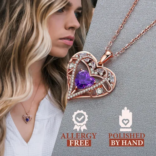 Vista 16 de Collar de cristal de 5 corazones, chapado en oro rosa de 18 quilates, colgante con cadena de plata de ley 925 de 18 + 2 pulgadas, joyería de piedra
