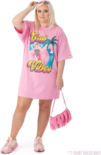 Vista 3 de Barbie Vestido de camiseta de gran tamaño para mujer Adultos California Vibes Doll Traje de verano de manga corta Ropa rosa Regalos