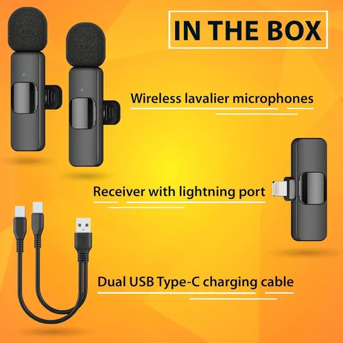 Vista 6 de PowerDeWise Micrófono de solapa Lavalier inalámbrico profesional para iPhone, iPad - Micrófono de grabación de condensador omnidireccional dual