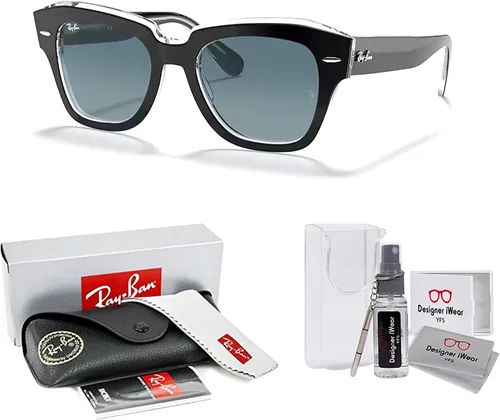 Vista 2 de Ray-Ban State Street RB2186 - Lentes de sol cuadrados para hombre y mujer + paquete con kit de gafas de diseñador iWear