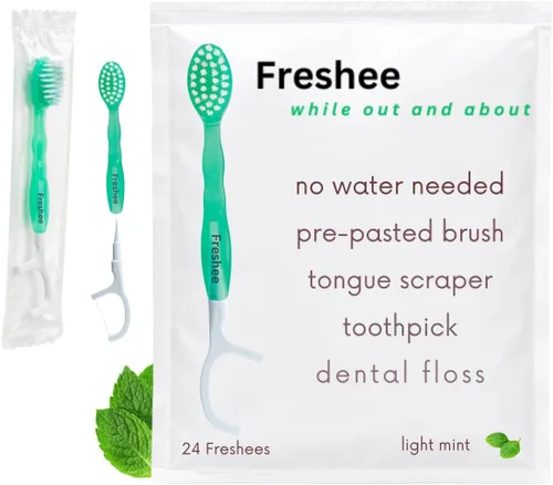 Vista 8 de Freshee Bead - Mini cepillo de dientes desechable 5 en 1 con perla de pasta de dientes + hilo dental + palillo + raspador de lengua