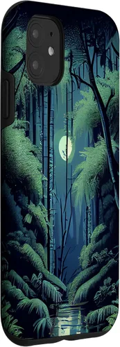 Vista 3 de Funda para iPhone 11 Bamboo Forest in the Moonlight Shimmer on River