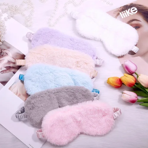 Vista 4 de SATINIOR 6 piezas de máscara de ojos de felpa suave para dormir, cubierta de ojos esponjosa para niñas y adultos recuerdos de fiesta