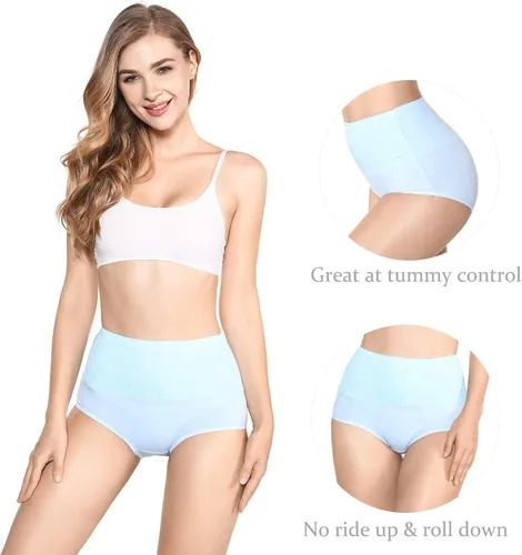 Vista 4 de Kinyanco Bragas de cintura alta con control de abdomen para mujer, ropa interior de algodón sin rollitos