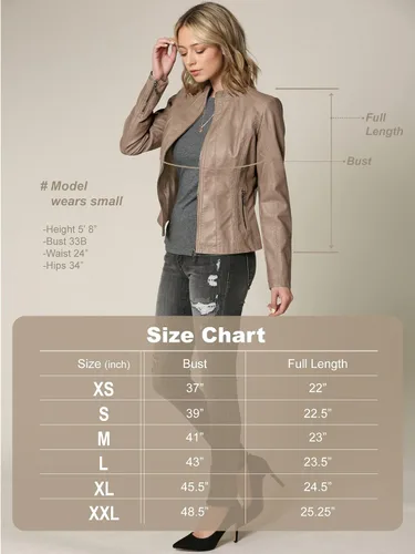 Vista 7 de Lock and Love - Chaqueta de motociclista de cuero sintético con capucha extraíble para mujer